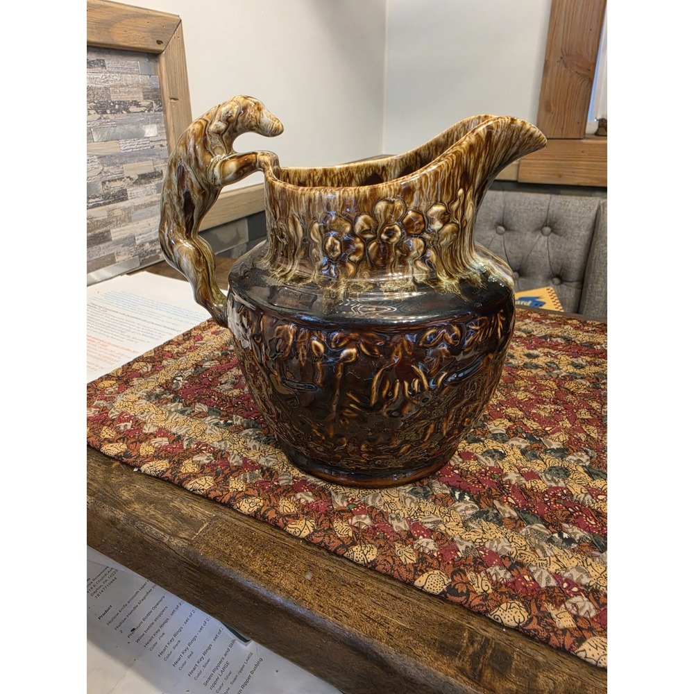 1848 Rockingham Reproduction Harker Pottery Ale Pitcher Dog Handle